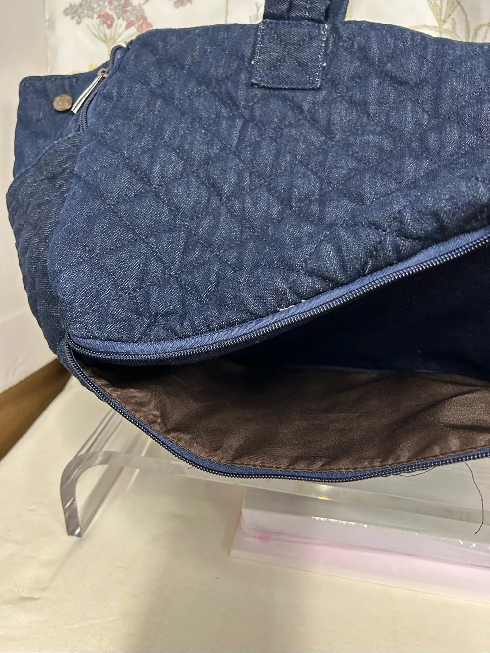 Quilted Navy Pet Carrier Tote with Shoulder Straps - Brand: